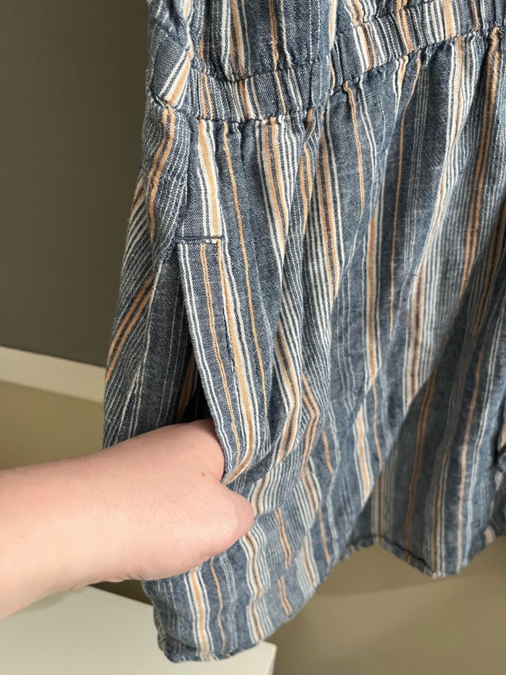 Linen and Cotton 3X Mini Dress Falls Creek Multicolor Vertical Stripe Pockets - Picture 4 of 10